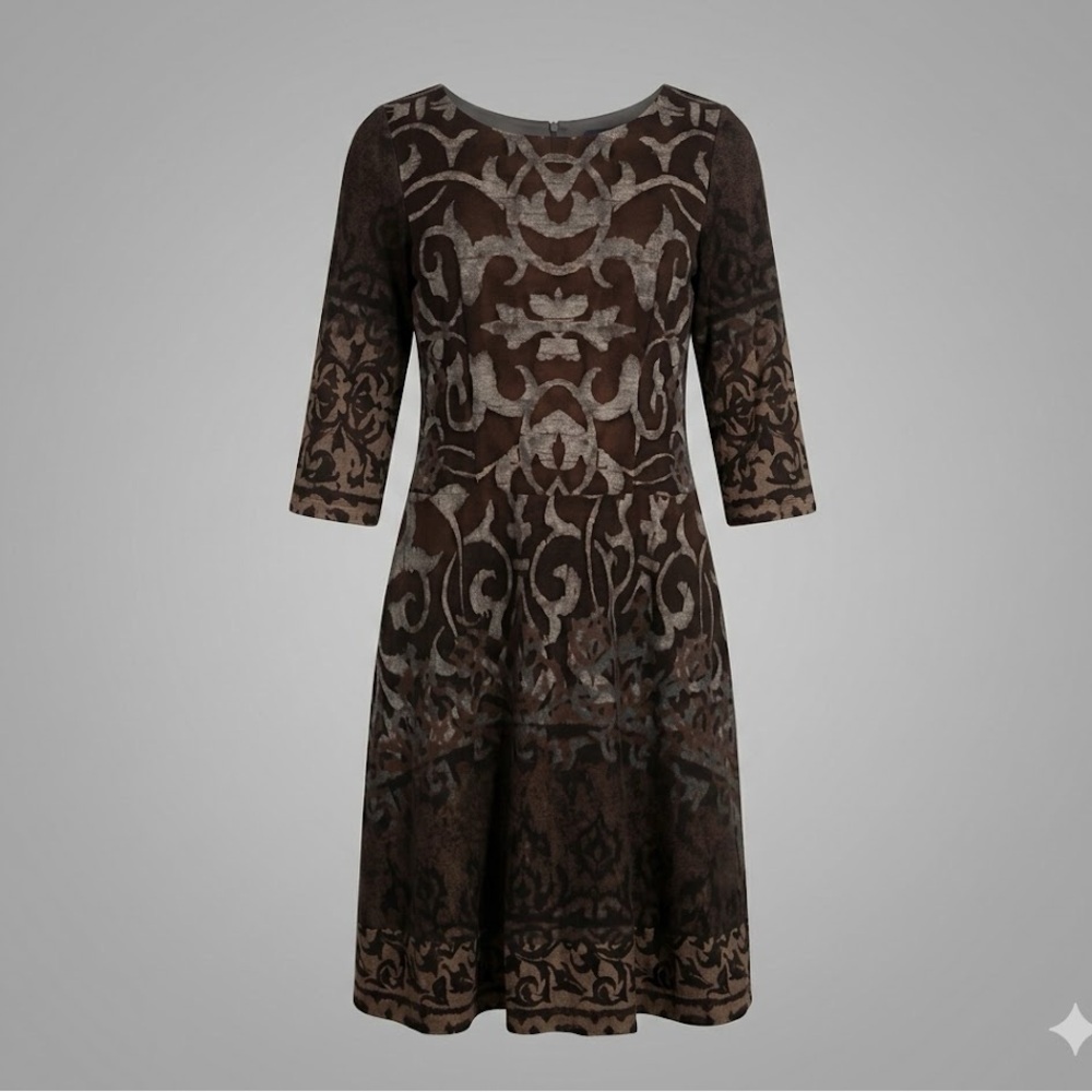 Chris McLaughlin Women's Brown Patterned A-Line Dress